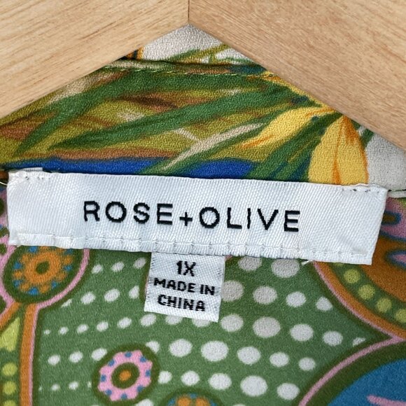 Rose + Olive Womens Plus 1X Tropical Leopard Animal Print Button Up Shirt Blouse - Picture 4 of 12